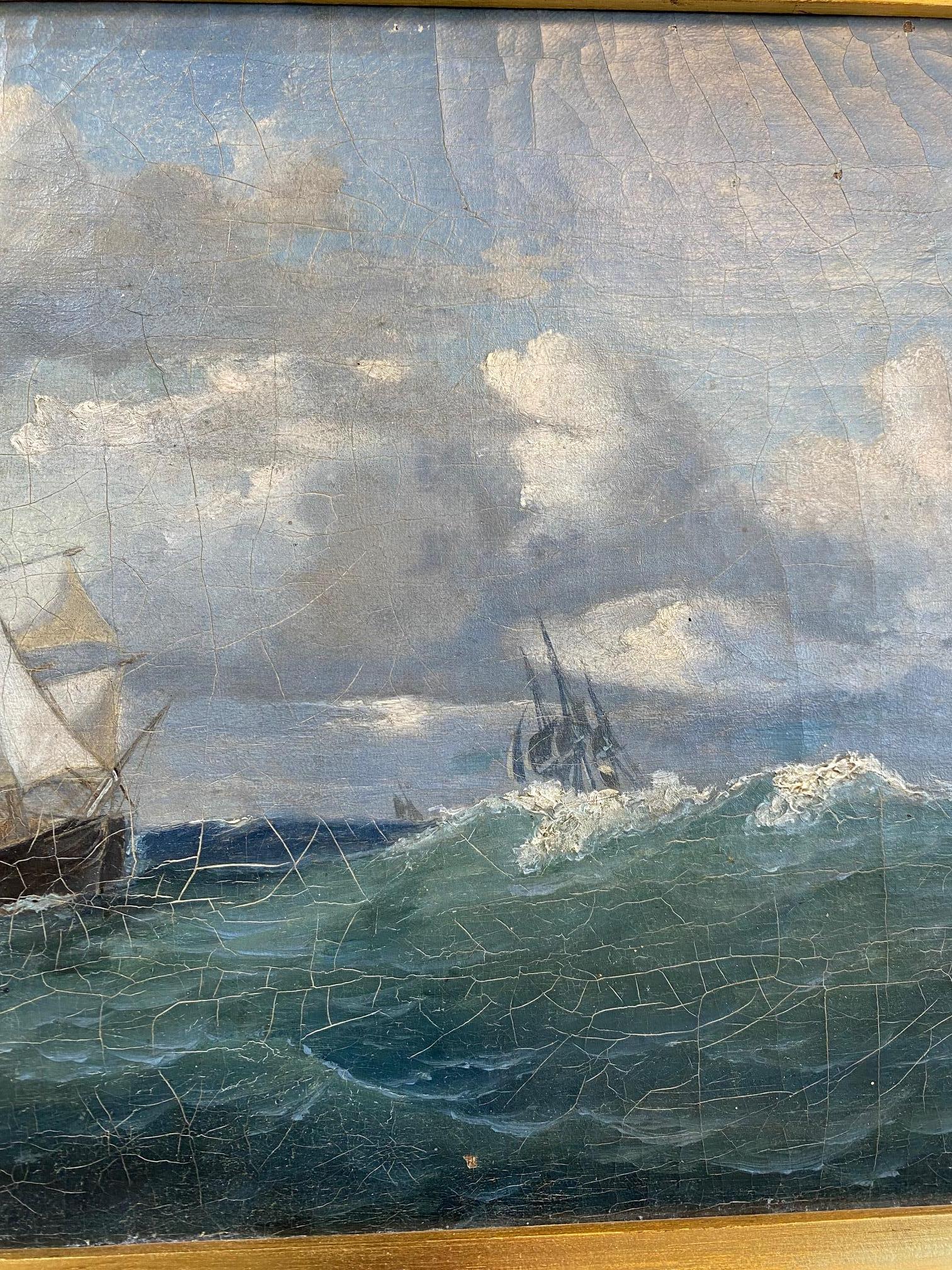 Other 19th Century Seascape with a Brig in High Seas For Sale