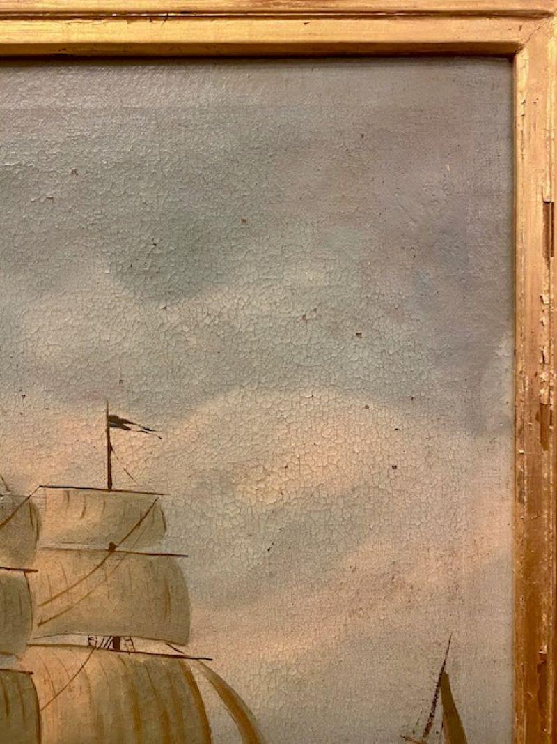 Anglais Paysage marin du 19e siècle avec un brick en pleine navigation en vente