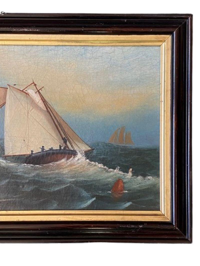Artisanat Paysage marin du 19e siècle avec sloop à gréement de cotre par N.H. Whiting, 1898 en vente