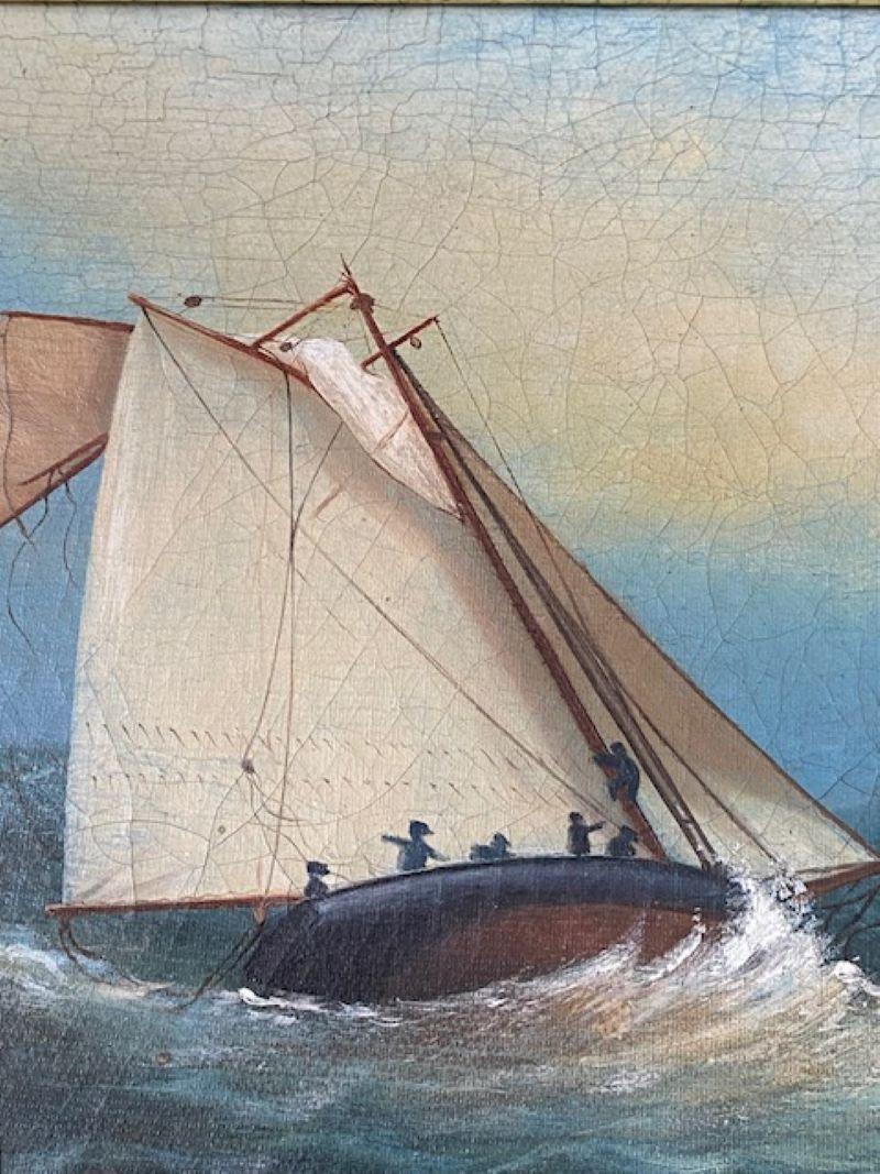 Inconnu Paysage marin du 19e siècle avec sloop à gréement de cotre par N.H. Whiting, 1898 en vente