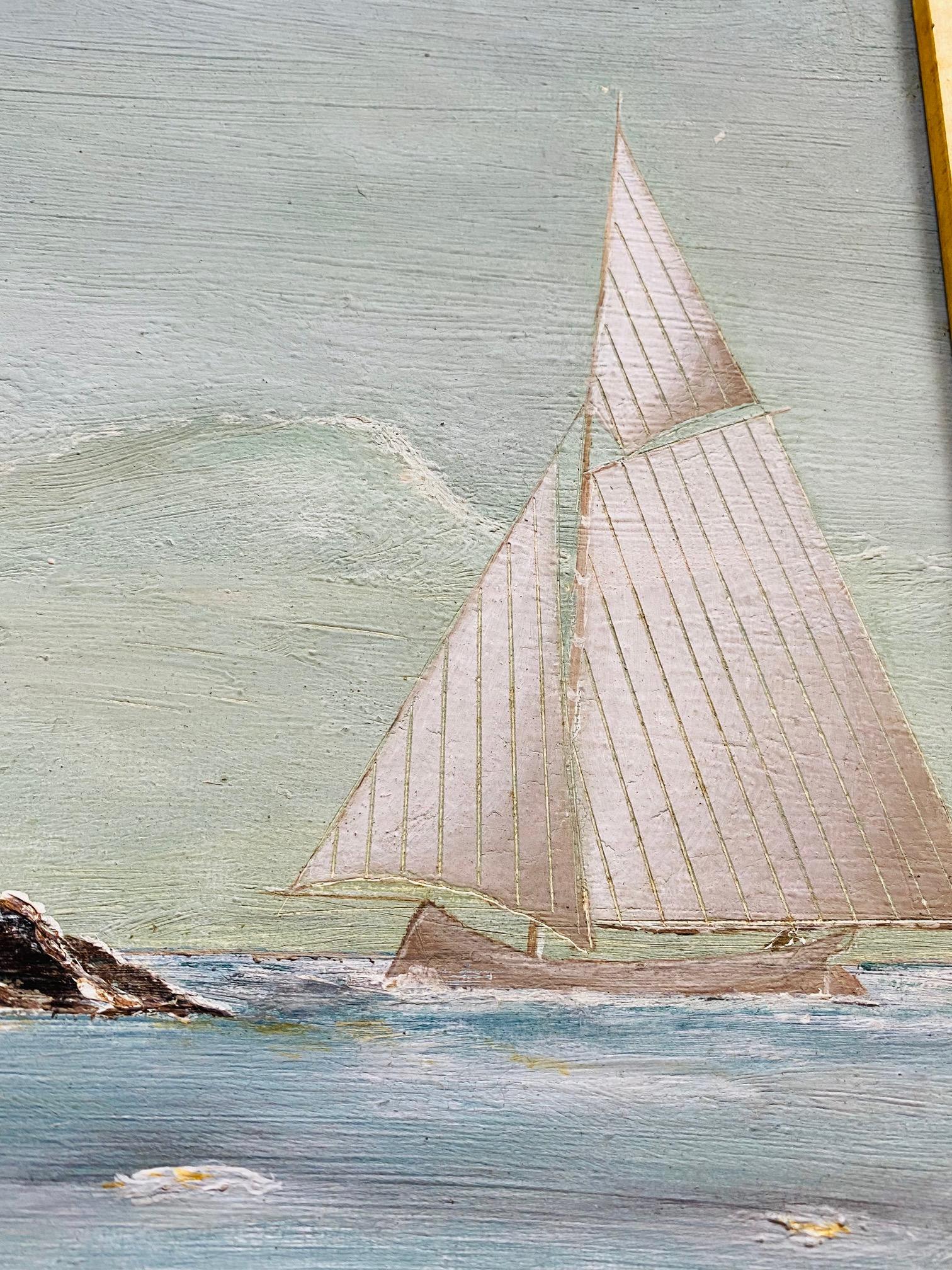 American 19th Century Seascape with Lighthouse For Sale