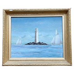 Antique 19th Century Seascape with Lighthouse