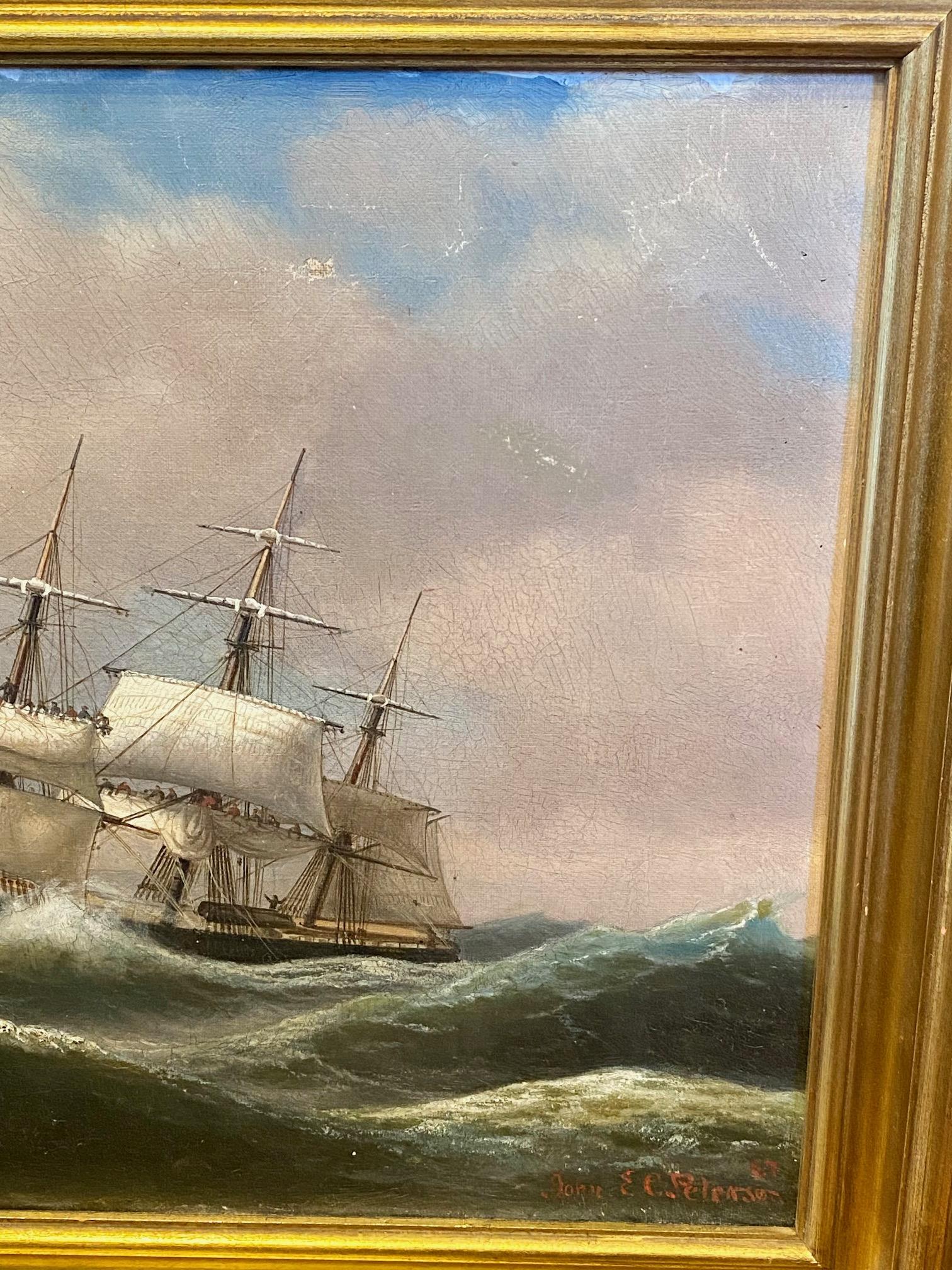 19th Century Seascape with Ship on a Storm, by John Erik Christian Peterson  For Sale 2