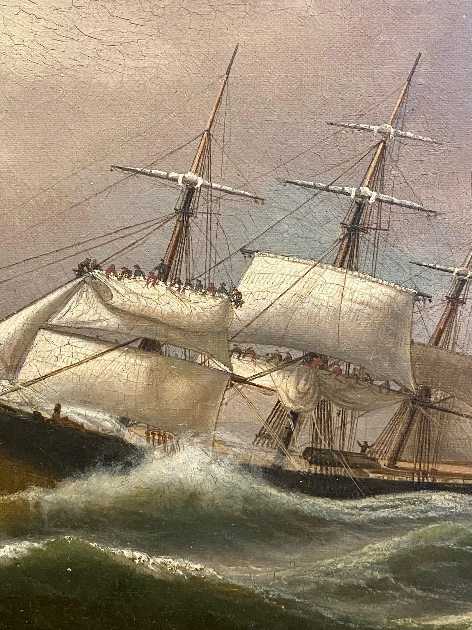 19th Century Seascape with Ship on a Storm, by John Erik Christian Peterson  For Sale 1