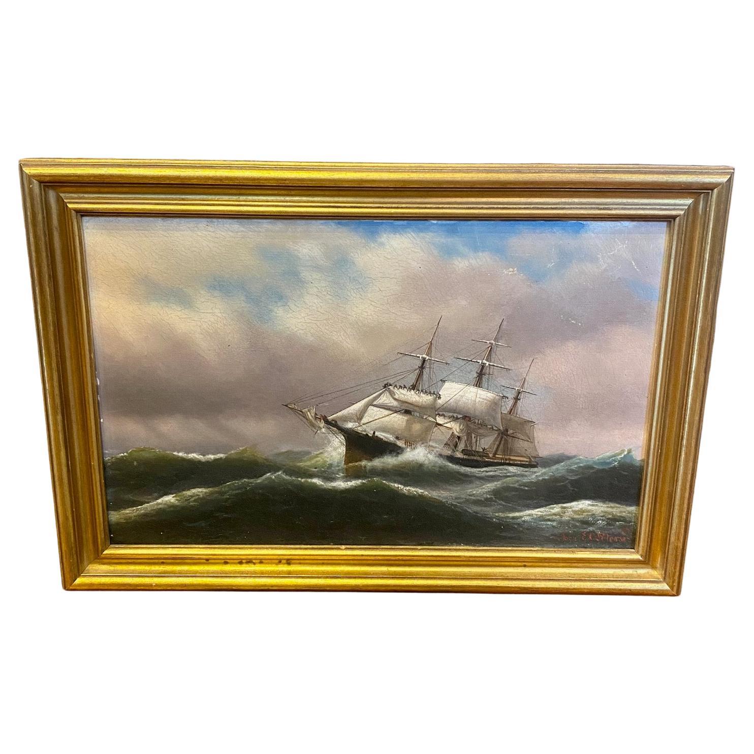 19th Century Seascape with Ship on a Storm, by John Erik Christian Peterson  For Sale