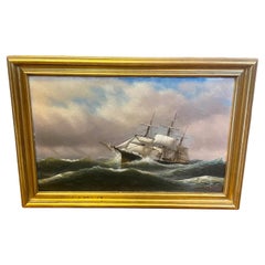 Used 19th Century Seascape with Ship on a Storm, by John Erik Christian Peterson 