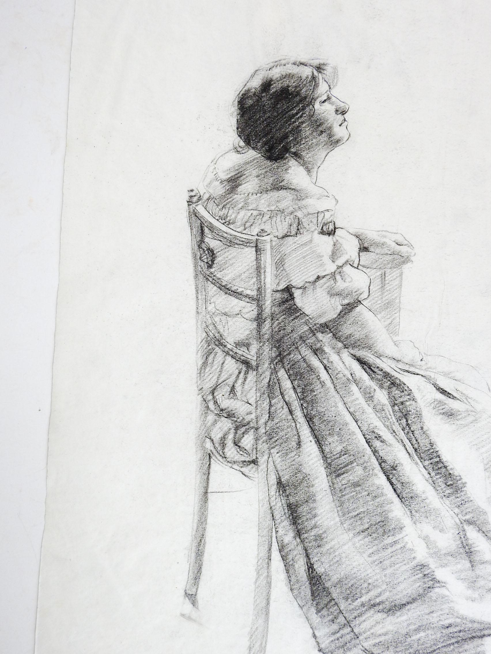 Sitzende Frau, Zeichnung des 19. Jahrhunderts (Unbekannt) im Angebot