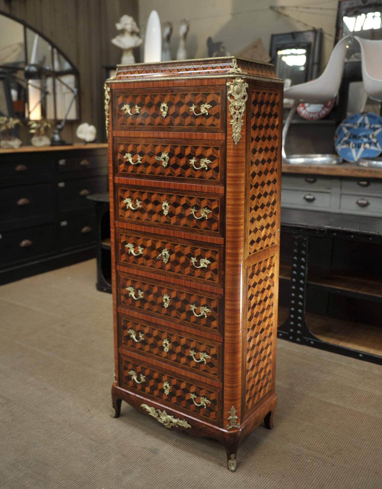 19th Century Secretaire and Drawer Marqueterie Cabinet For Sale 4