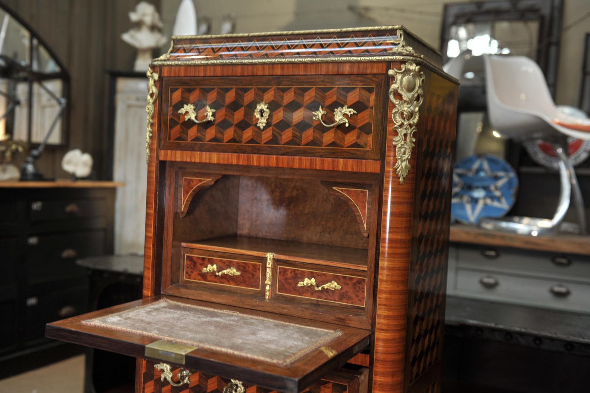 Napoleon III 19th Century Secretaire and Drawer Marqueterie Cabinet For Sale