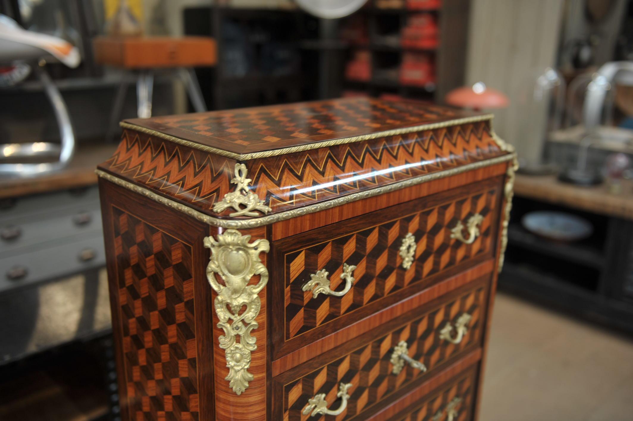 French 19th Century Secretaire and Drawer Marqueterie Cabinet For Sale