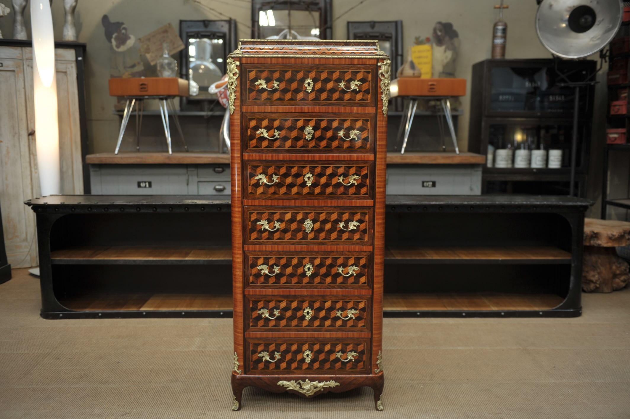 19th Century Secretaire and Drawer Marqueterie Cabinet In Good Condition For Sale In Roubaix, FR