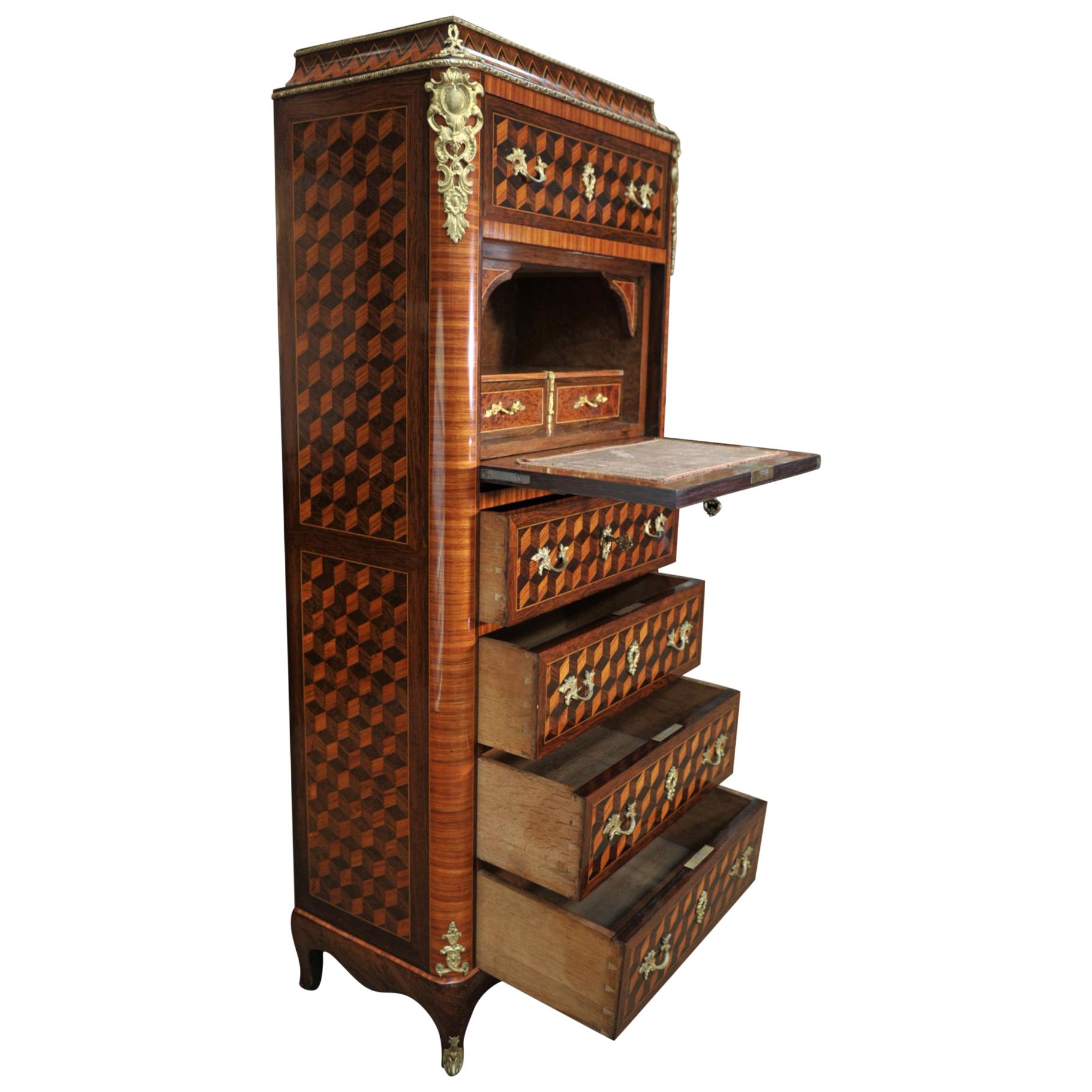 19th Century Secretaire and Drawer Marqueterie Cabinet For Sale