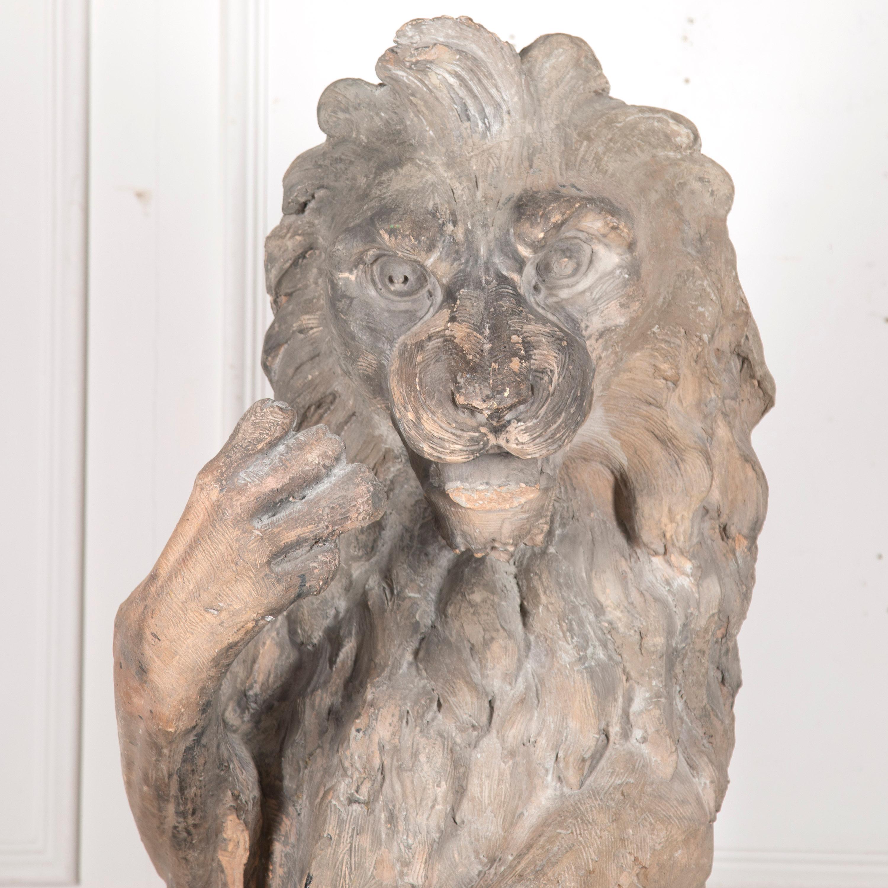 19th Century Sejant-Rampant Lion Statue 3