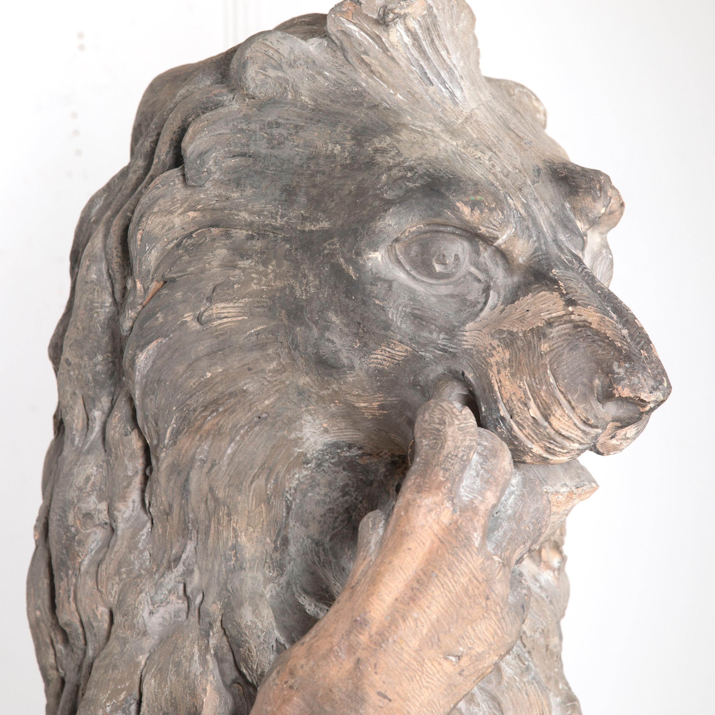Country 19th Century Sejant-Rampant Lion Statue