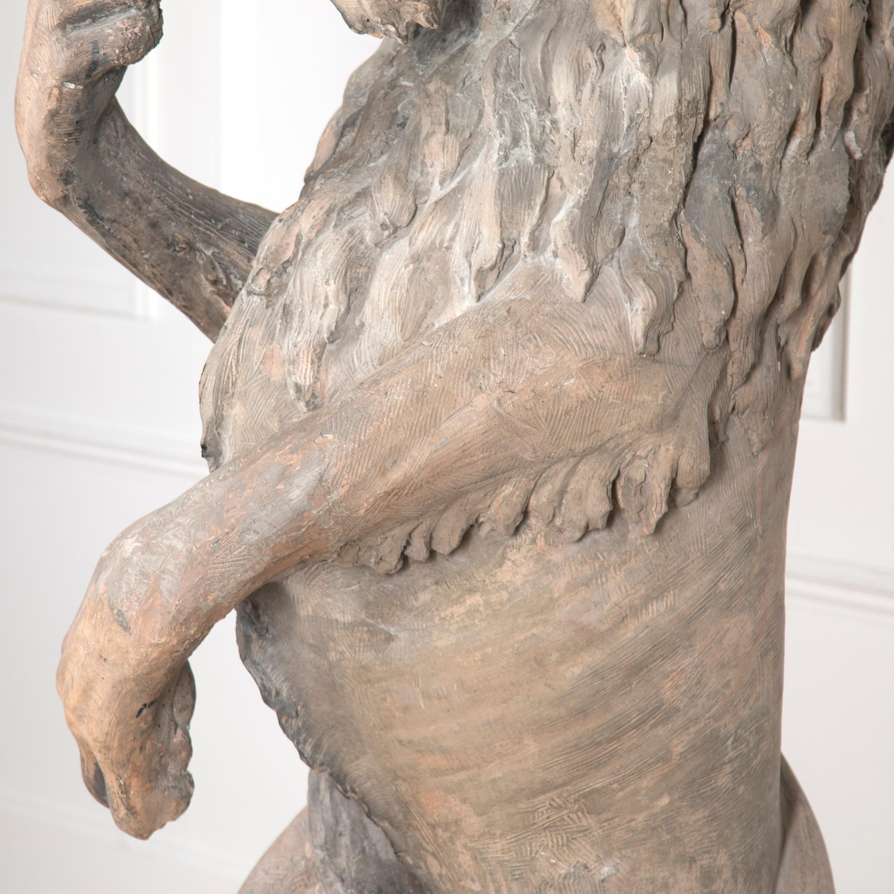 Carved 19th Century Sejant-Rampant Lion Statue