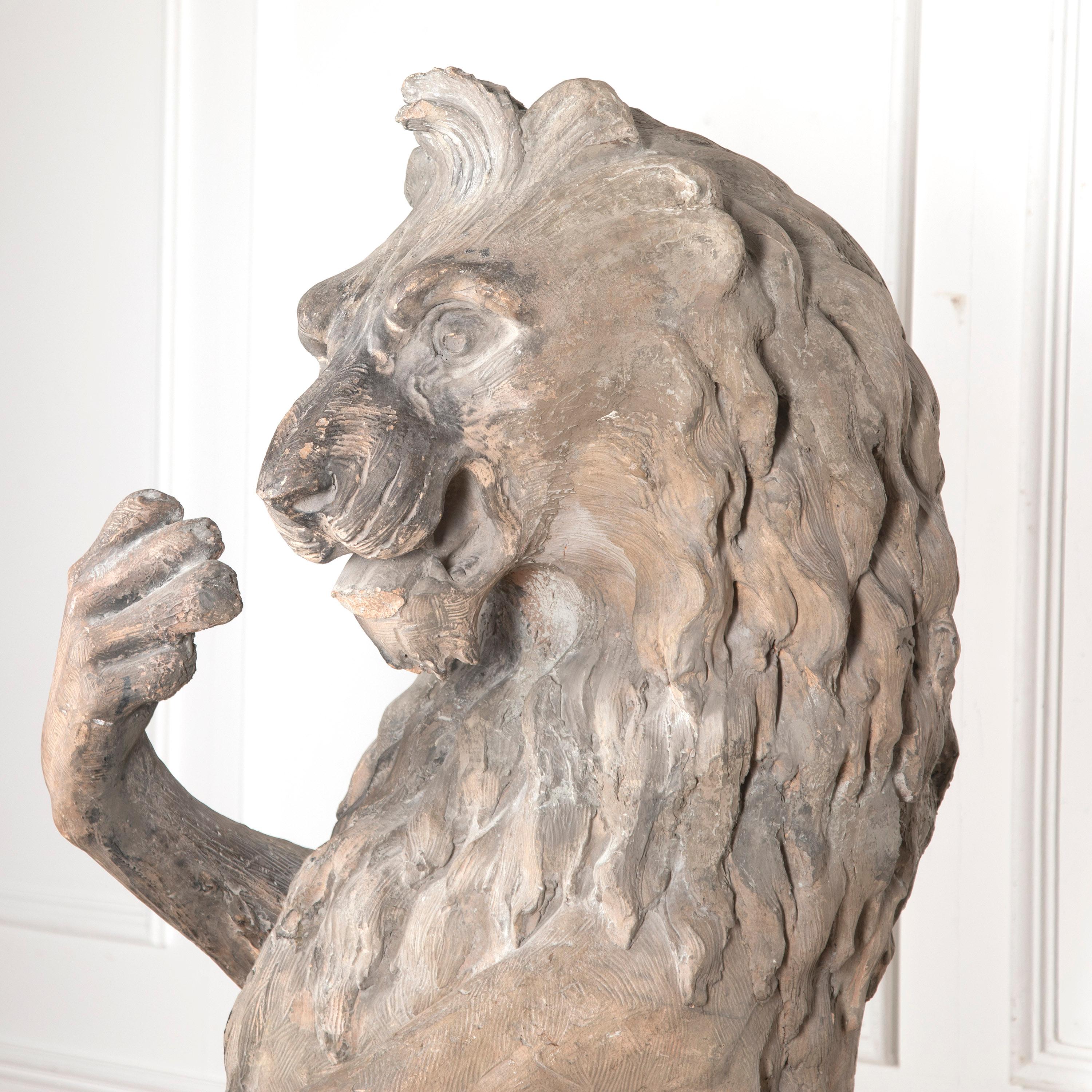 19th Century Sejant-Rampant Lion Statue In Good Condition In Gloucestershire, GB