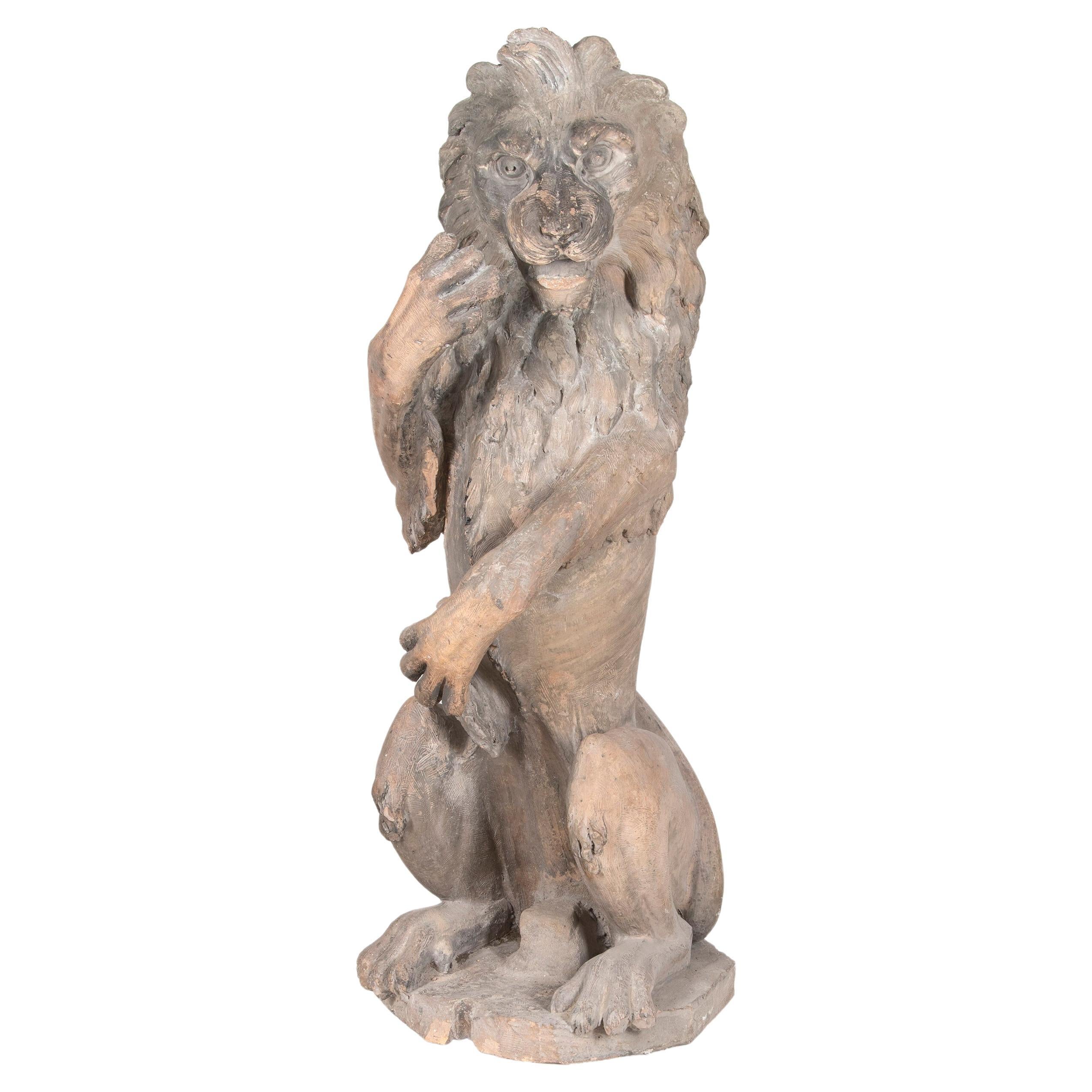 19th Century Sejant-Rampant Lion Statue