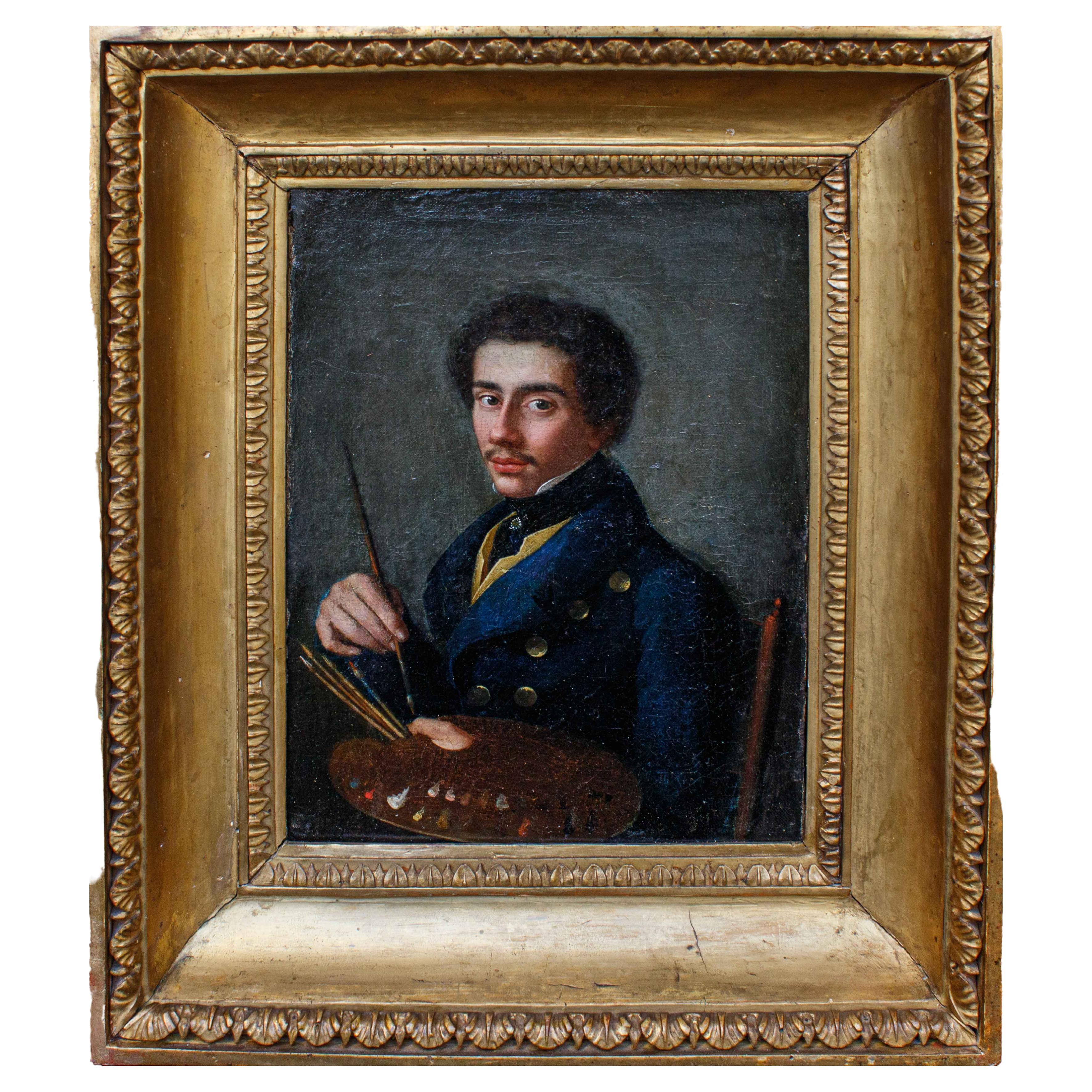 19th Century Self-Portrait of a Painter Oil on Canvas by Lombard School