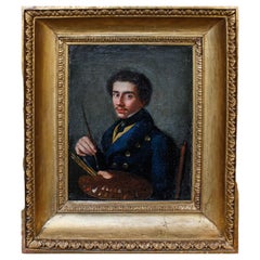 19th Century Self-Portrait of a Painter Oil on Canvas by Lombard School
