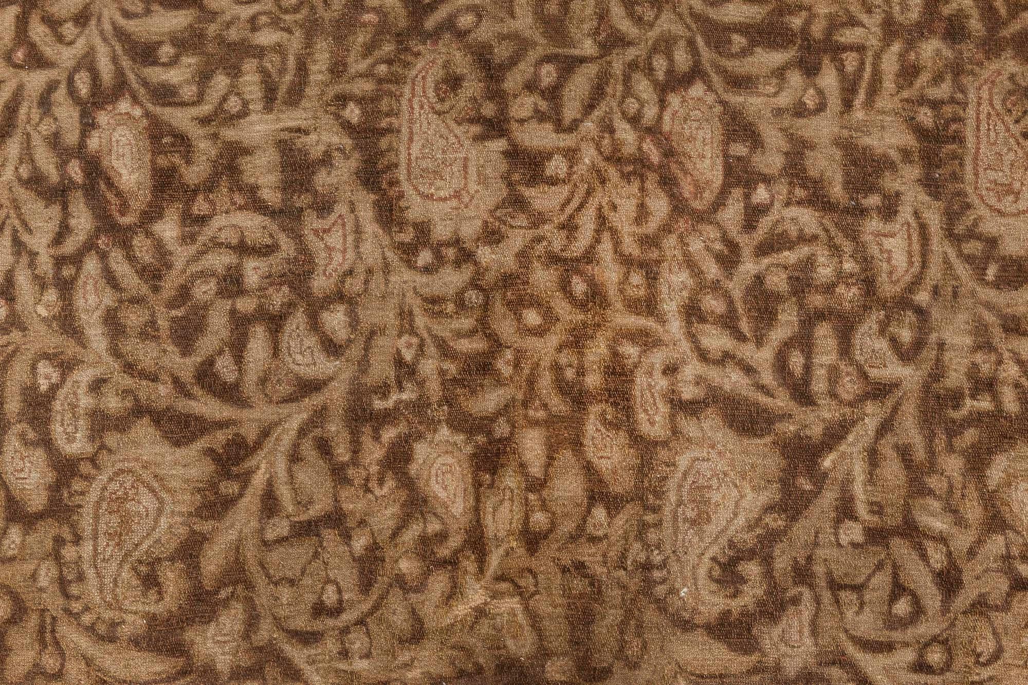 Hand-Knotted 19th Century Senneh Persian Brown Handmade Wool Rug For Sale