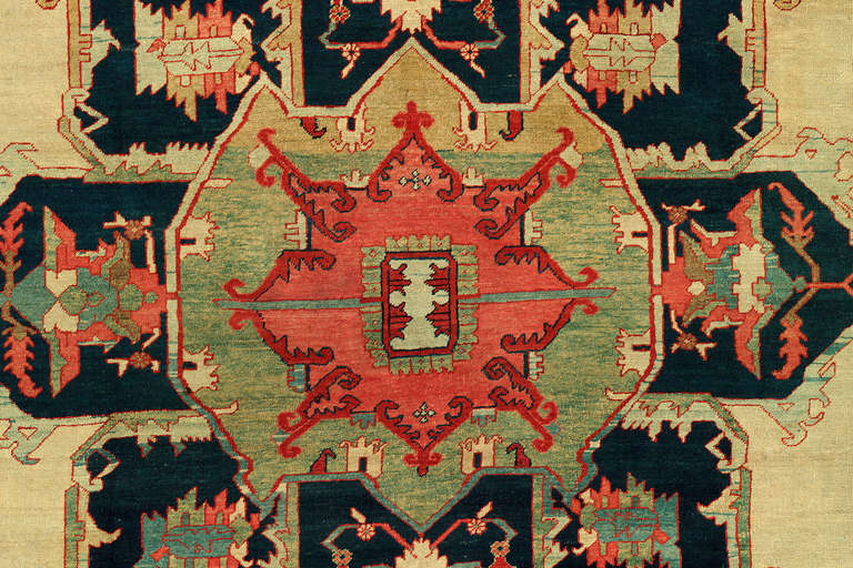 An extraordinary, authentic late 19th century Persian Heriz Serapi rug. 

Measures: 11'3'' x 15'

The Serapi rug can be traced back to the beginning of Persian handmade rug production in 5,500 B.C., but it was not until the mid-19th century that
