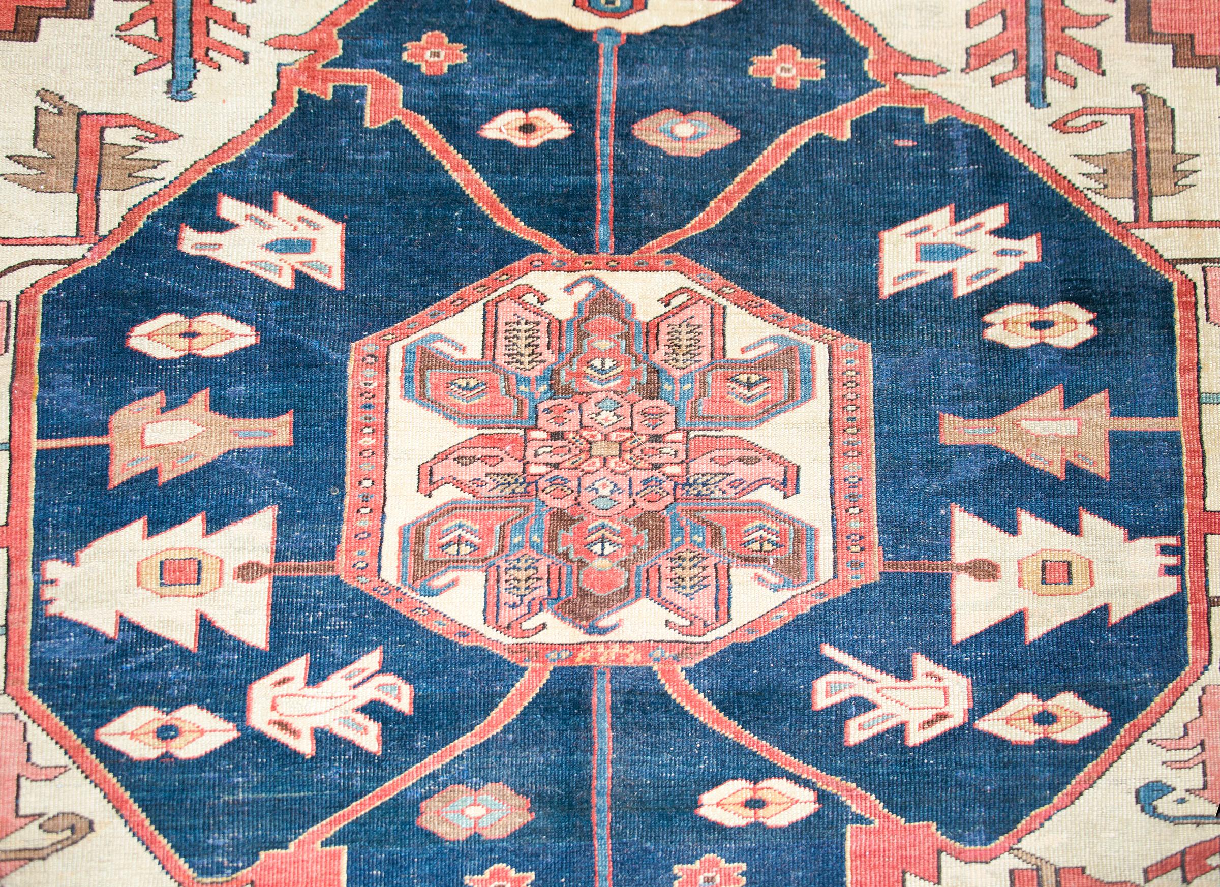Hand-Knotted 19th Century Serapi Rug For Sale