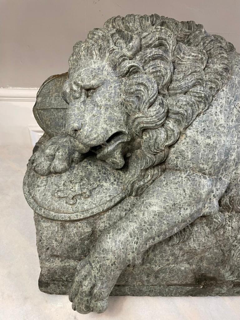 Neoclassical 19th Century Serpentine Carving of 'The Dying Lion' After Bertel Thorvaldsen  For Sale