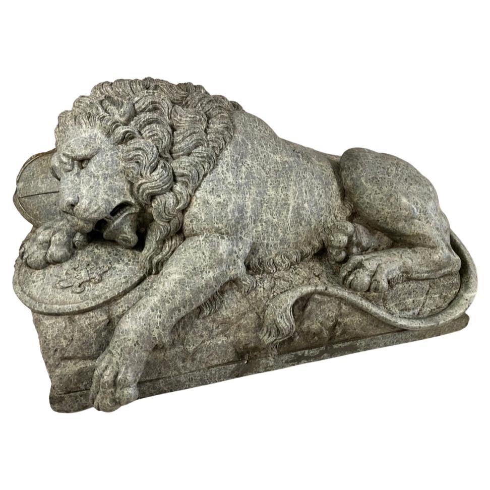 19th Century Serpentine Carving of 'The Dying Lion' After Bertel Thorvaldsen  For Sale