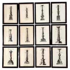 19th Century Set 12 Italian Neoclassical  Engravings of Antique Candelabra