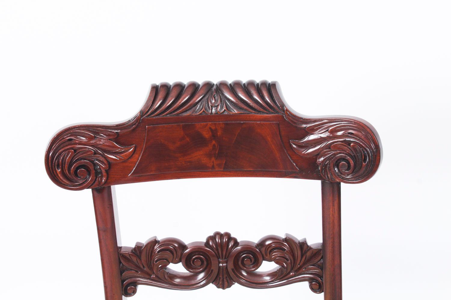 Early 19th Century 19th Century Set 8 Regency Flame Mahogany Dining Chairs in the Manner of Gillows