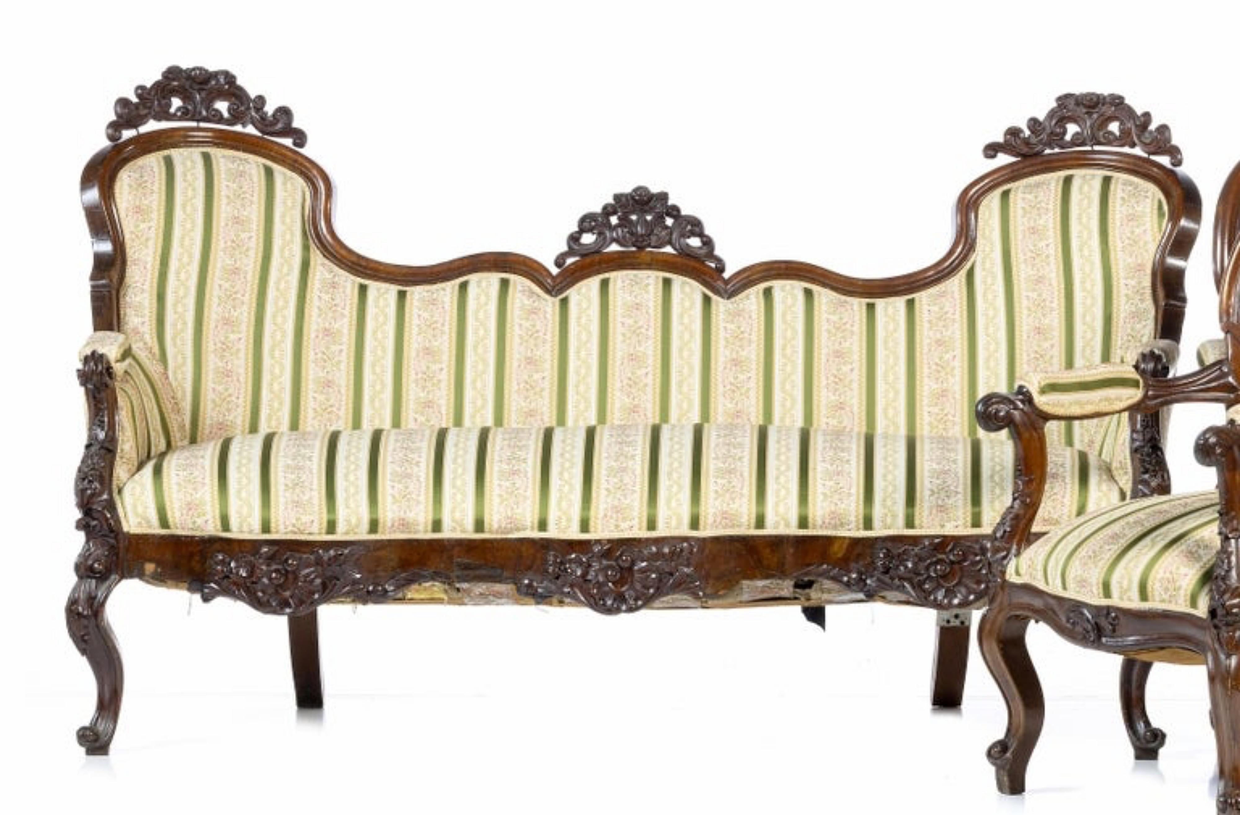 Portuguese 19th Century Set Canape and Two Armchairs For Sale