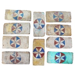 19th Century Set of 10 Andalusia Hand Painted Bricks with Flower Motif