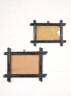 19th Century Set of 2 Bavarian Black Forest Ebonised Picture Frames Folk Art