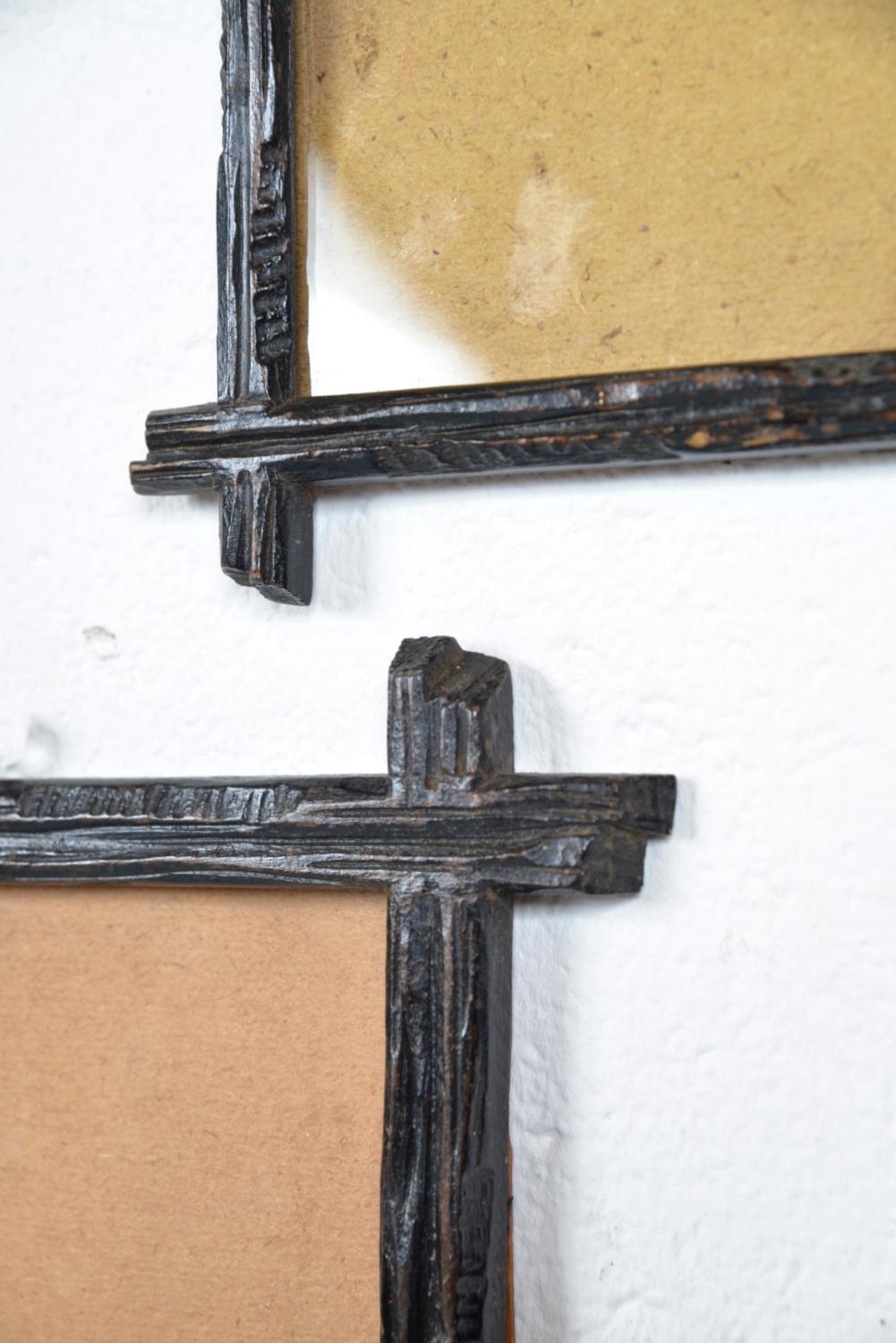 Hand-Crafted 19th Century Set of 2 Bavarian Black Forest Ebonised Picture Frames Folk Art  For Sale