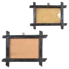 19th Century Set of 2 Bavarian Black Forest Ebonised Picture Frames Folk Art