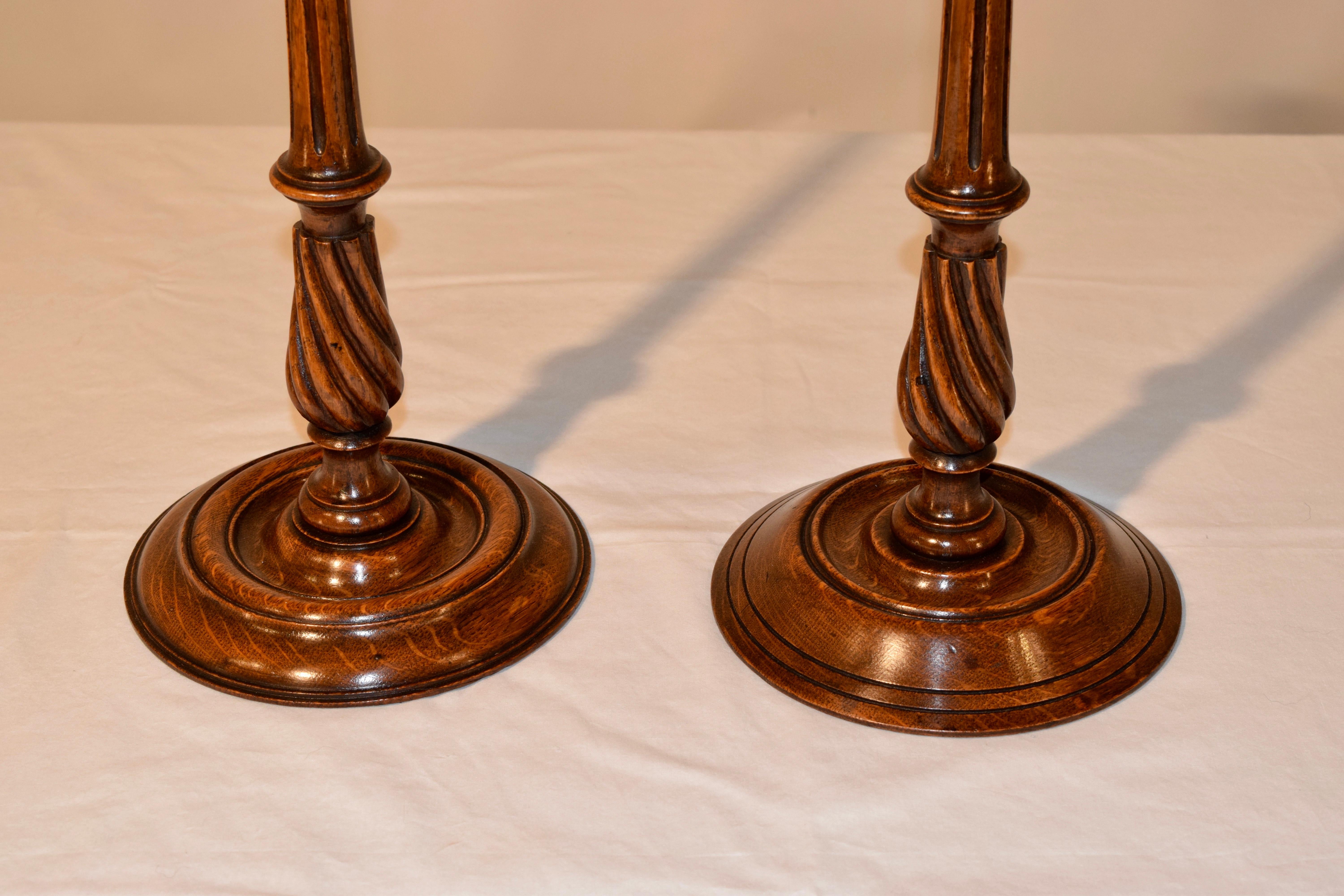 Turned 19th Century Set of 2 Tall Candlesticks For Sale
