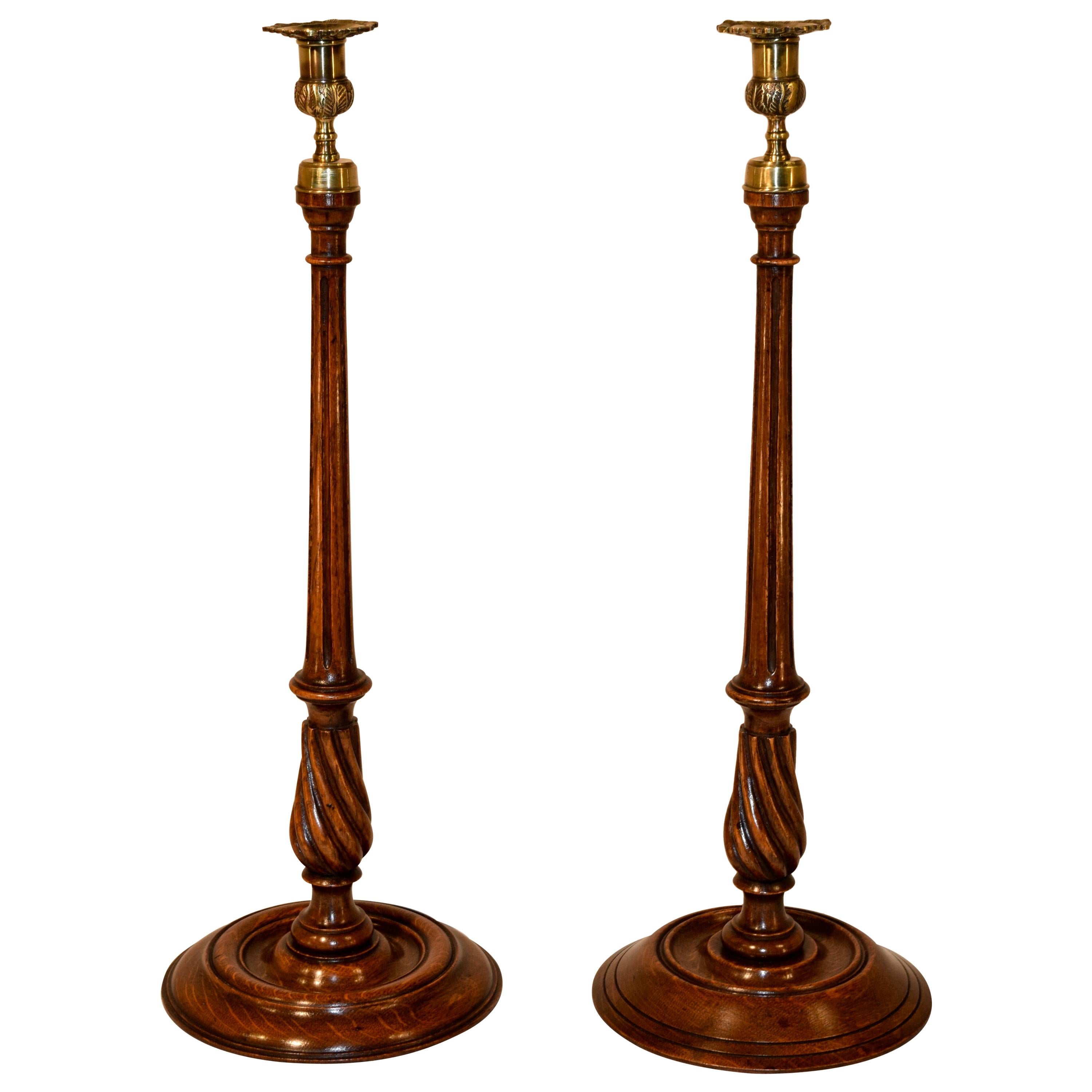 19th Century Set of 2 Tall Candlesticks For Sale