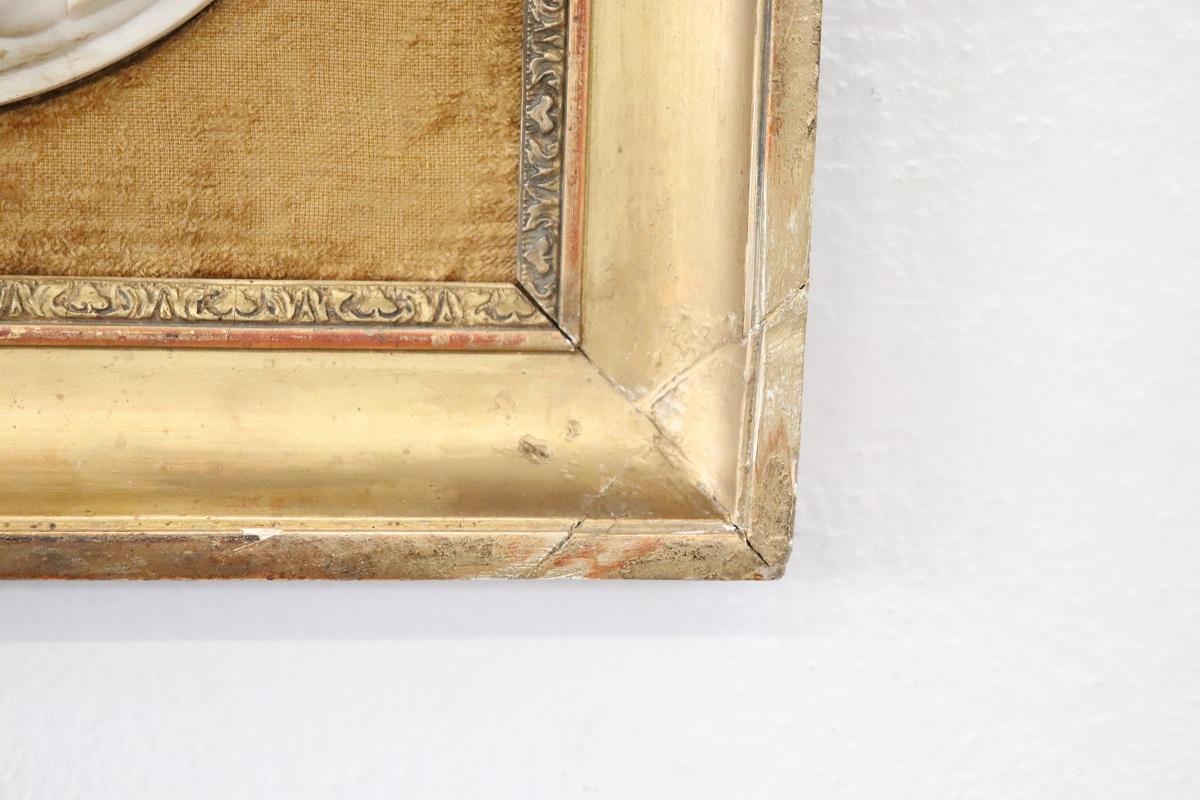 19th Century Set of 2 White Marble Bas-Relief Sculptures with Frame, Signed 9