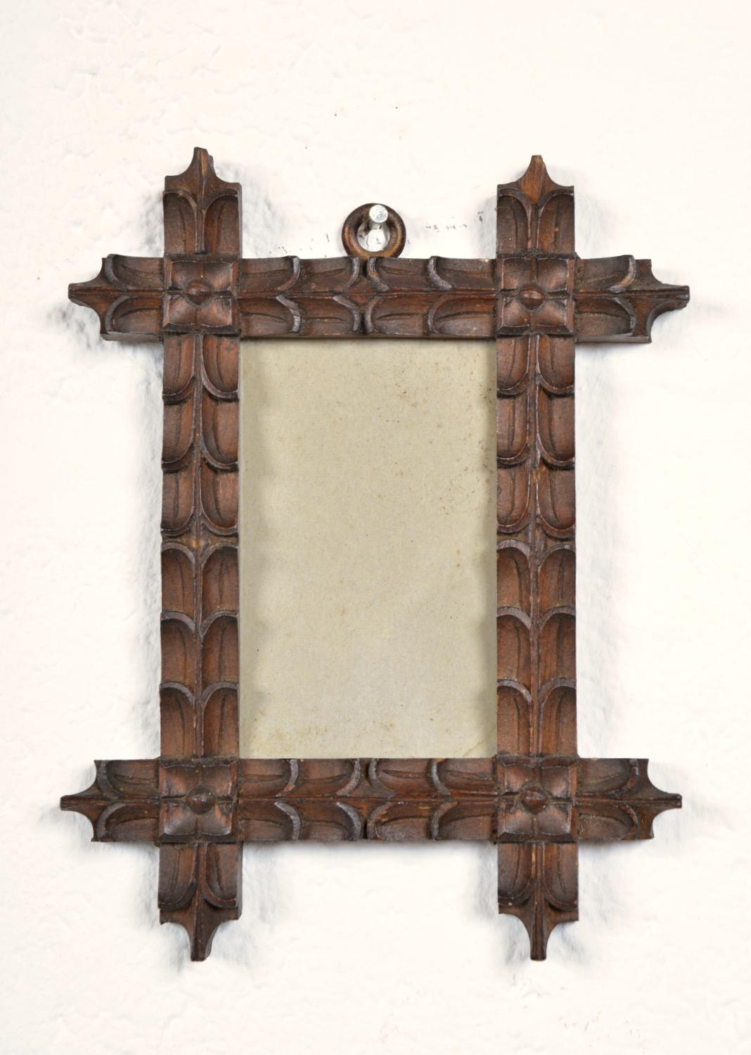 Hand-Crafted 19th Century Set of 3 Bavarian Black Forest Fruitwood Picture Frames Folk Art  For Sale