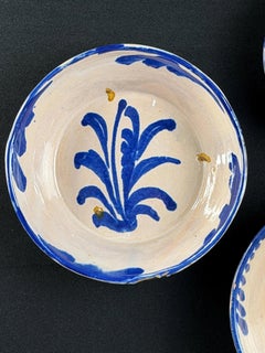 19th Century, Set of 3 Fajalauza Granada Blue & White Bowls - Spanish Majolica