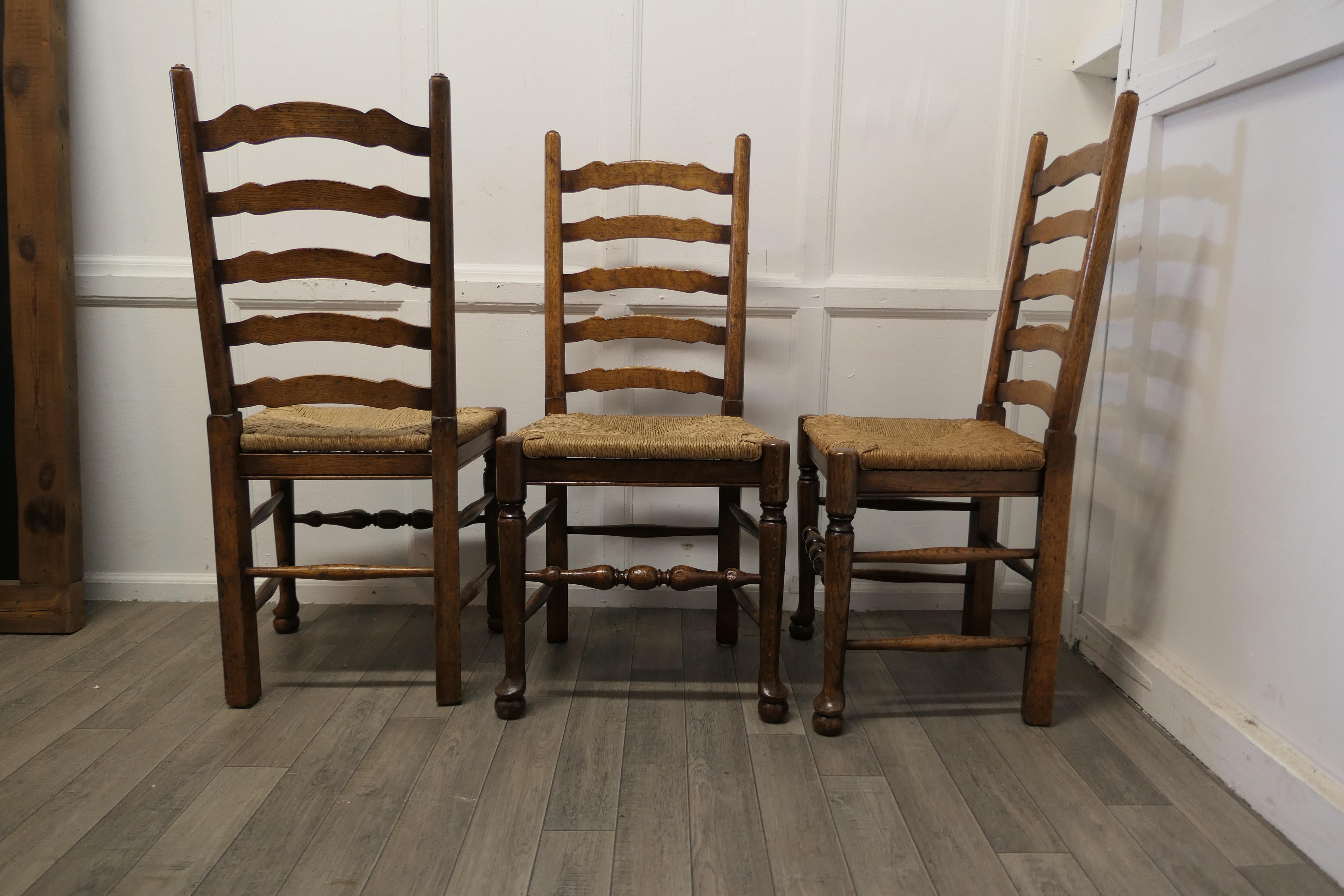 19th Century Set of 3 Farmhouse Ladder Back Dining Chairs  In Good Condition For Sale In Chillerton, Isle of Wight