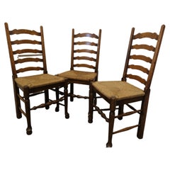 19th Century Set of 3 Farmhouse Ladder Back Dining Chairs 