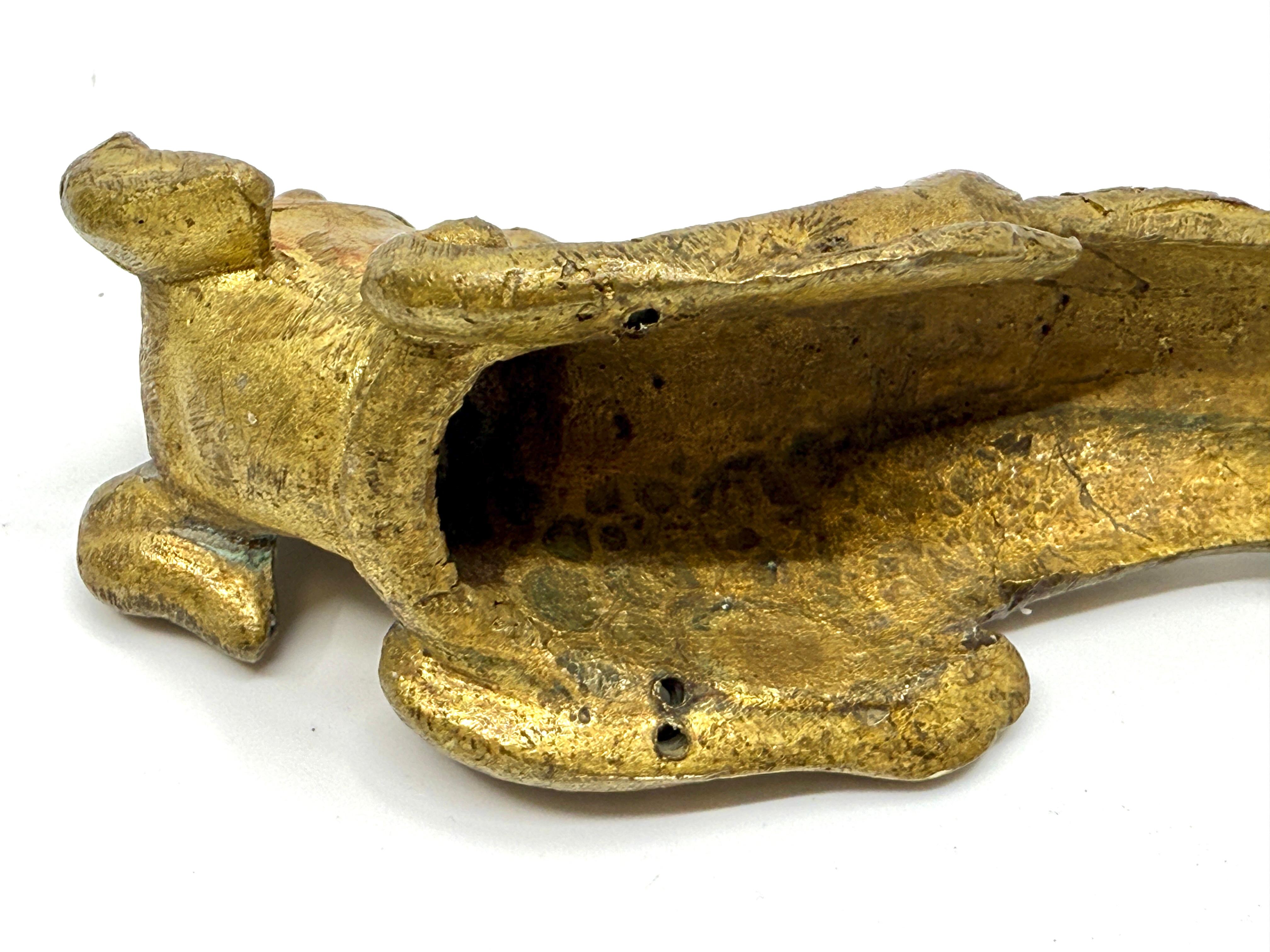 19th Century set of 3 Gilt Bronze Dog Head Door Handles or Drawer Pulls For Sale 5