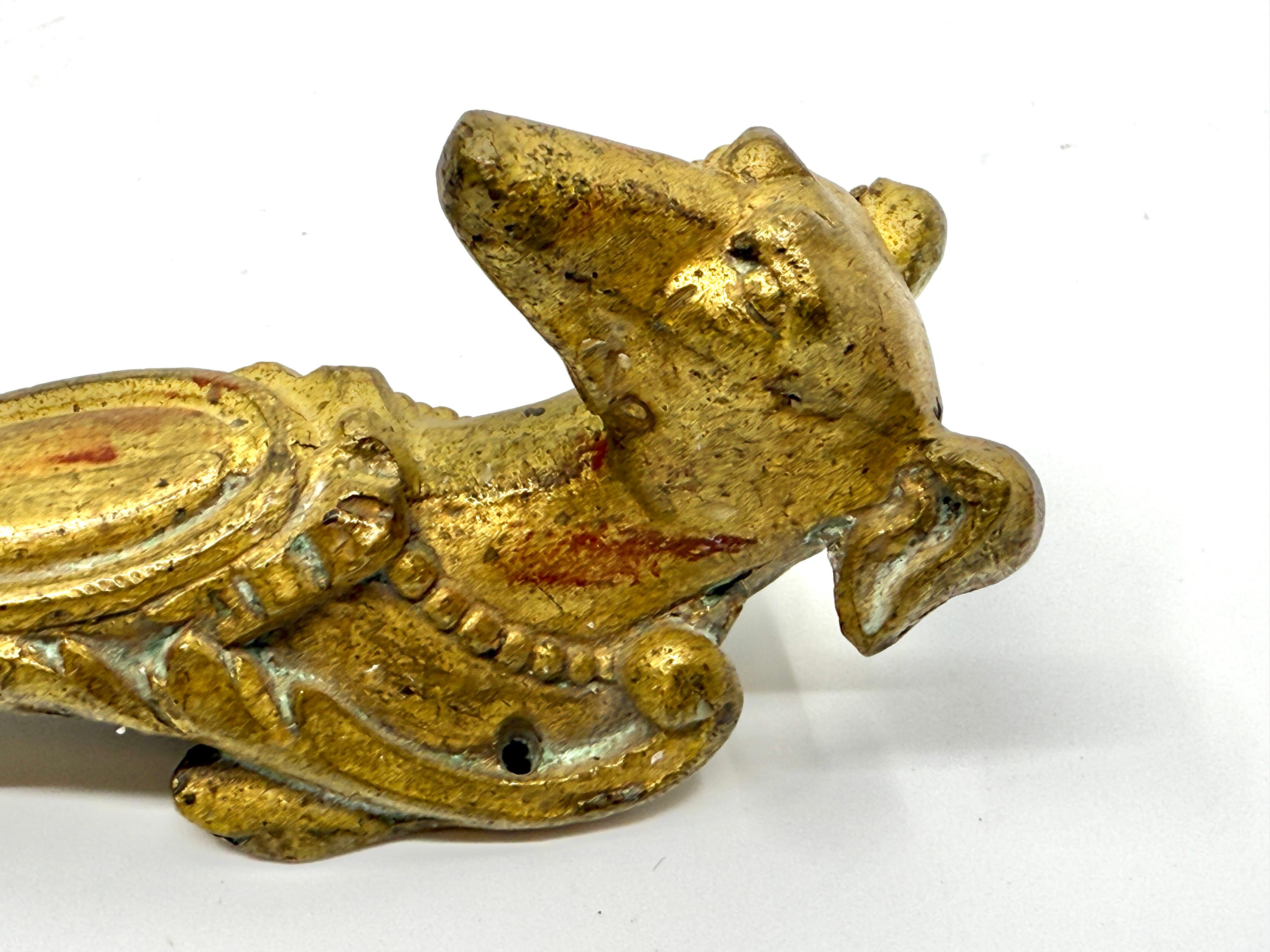 19th Century set of 3 Gilt Bronze Dog Head Door Handles or Drawer Pulls For Sale 7