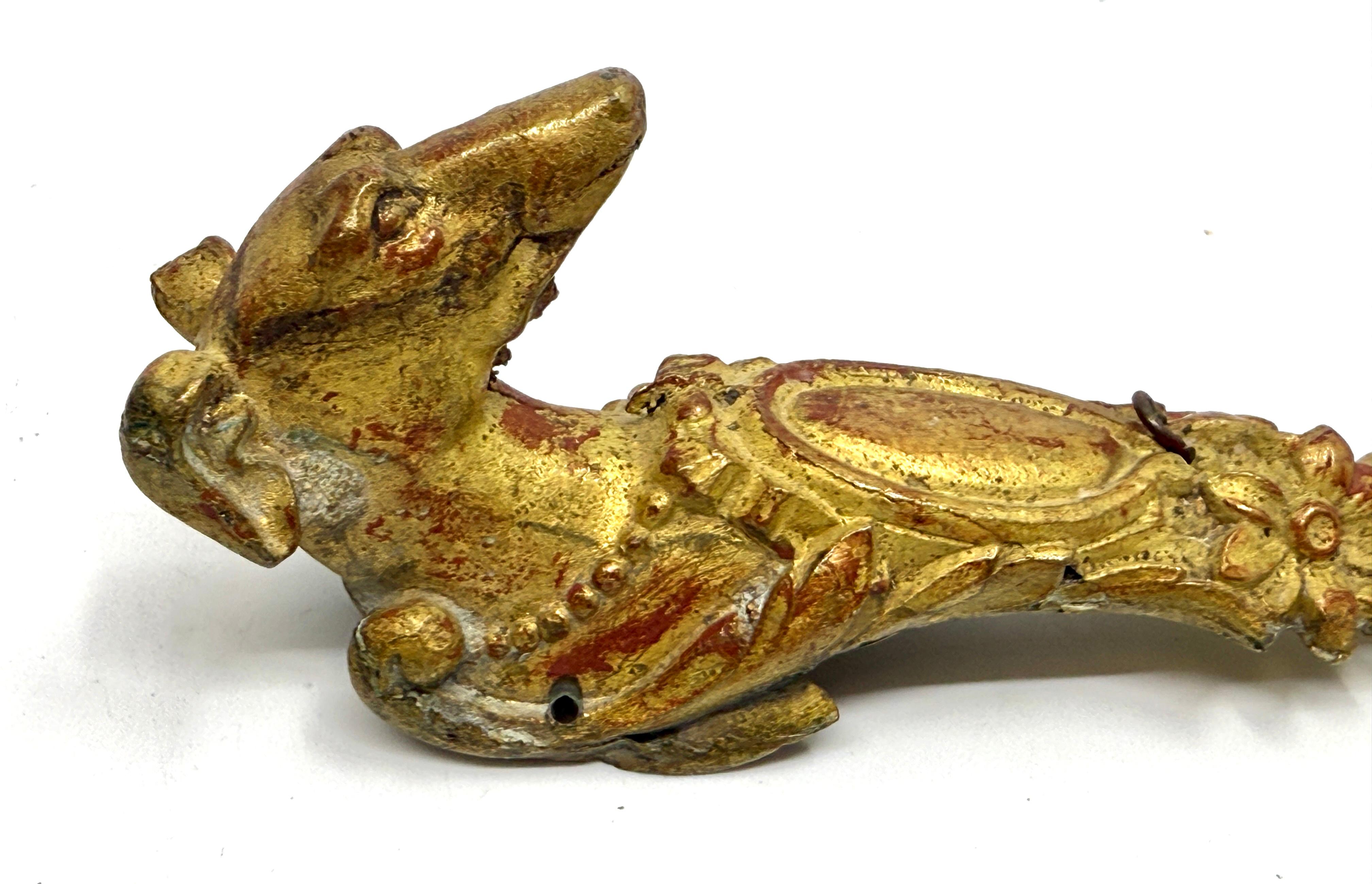 19th Century set of 3 Gilt Bronze Dog Head Door Handles or Drawer Pulls For Sale 8