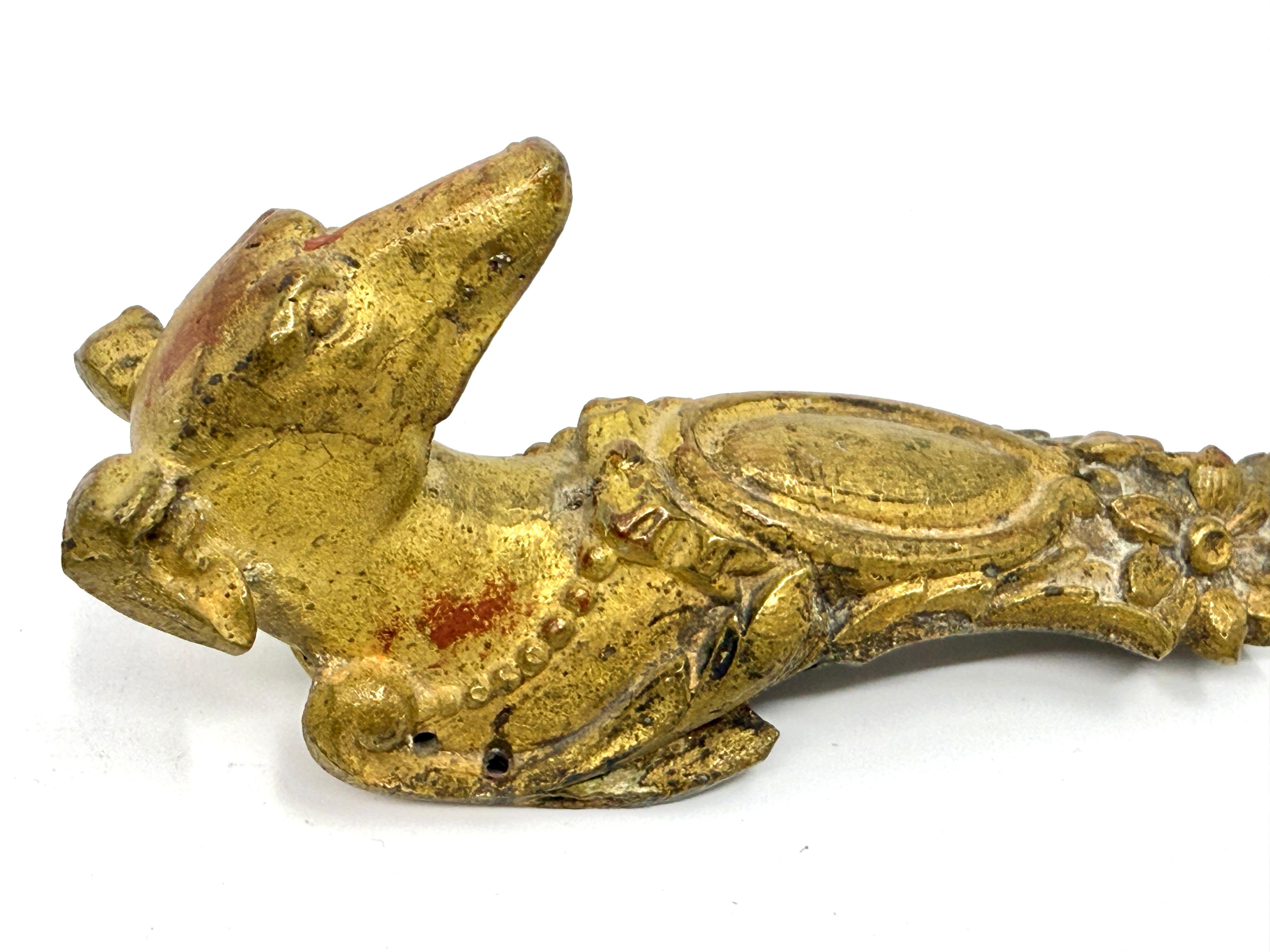 19th Century set of 3 Gilt Bronze Dog Head Door Handles or Drawer Pulls For Sale 9