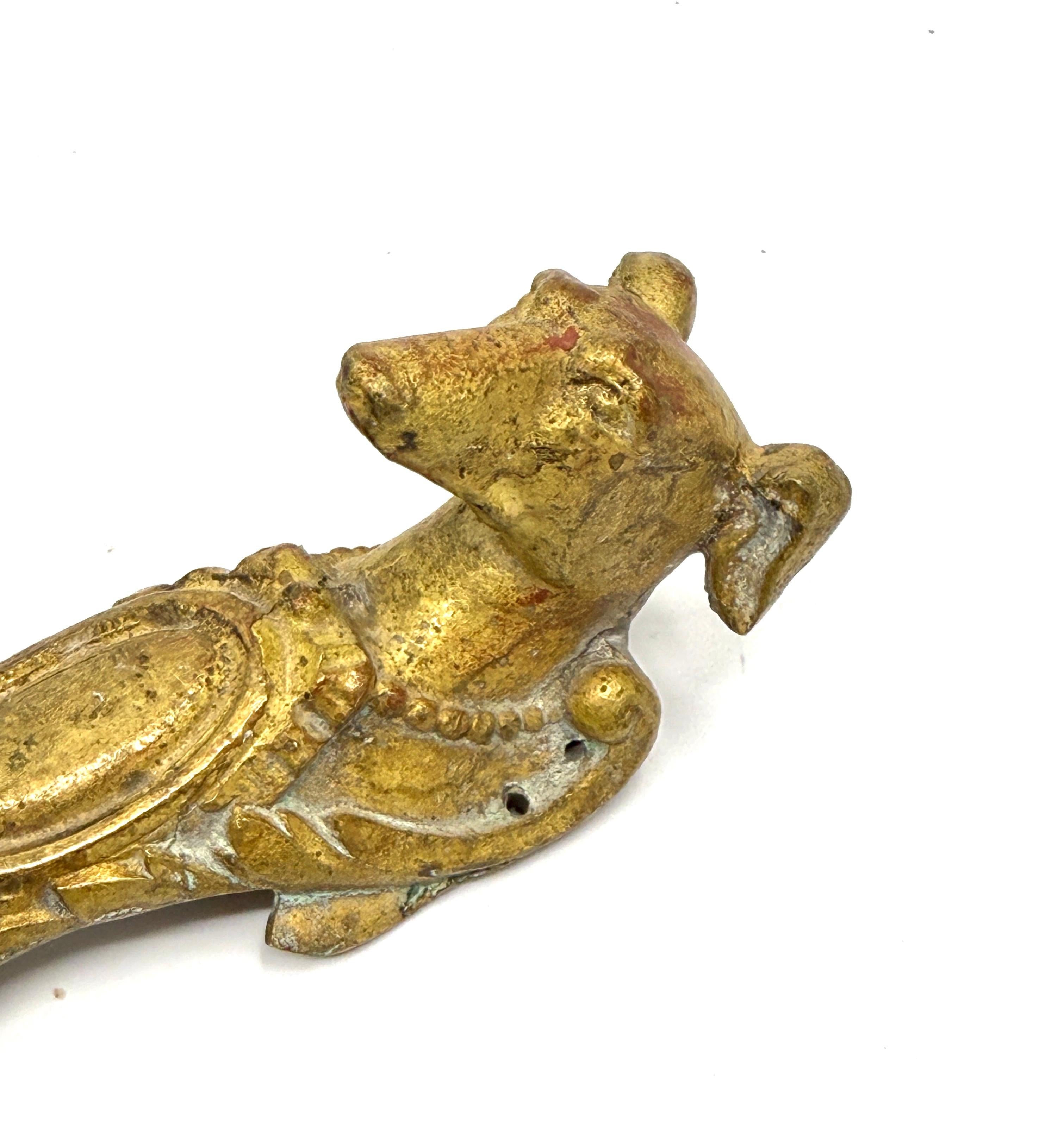 19th Century set of 3 Gilt Bronze Dog Head Door Handles or Drawer Pulls For Sale 10