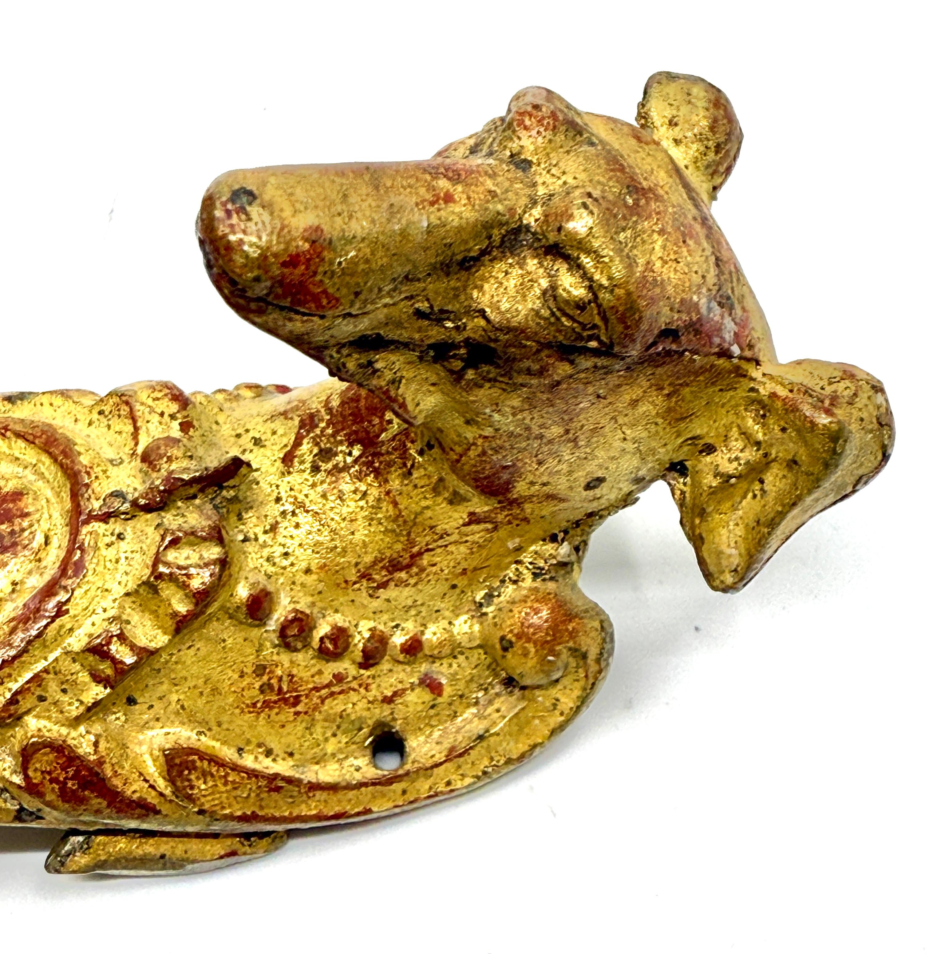 19th Century set of 3 Gilt Bronze Dog Head Door Handles or Drawer Pulls For Sale 11