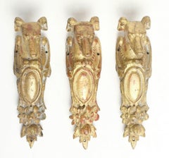 19th Century set of 3 Gilt Bronze Dog Head Door Handles or Drawer Pulls