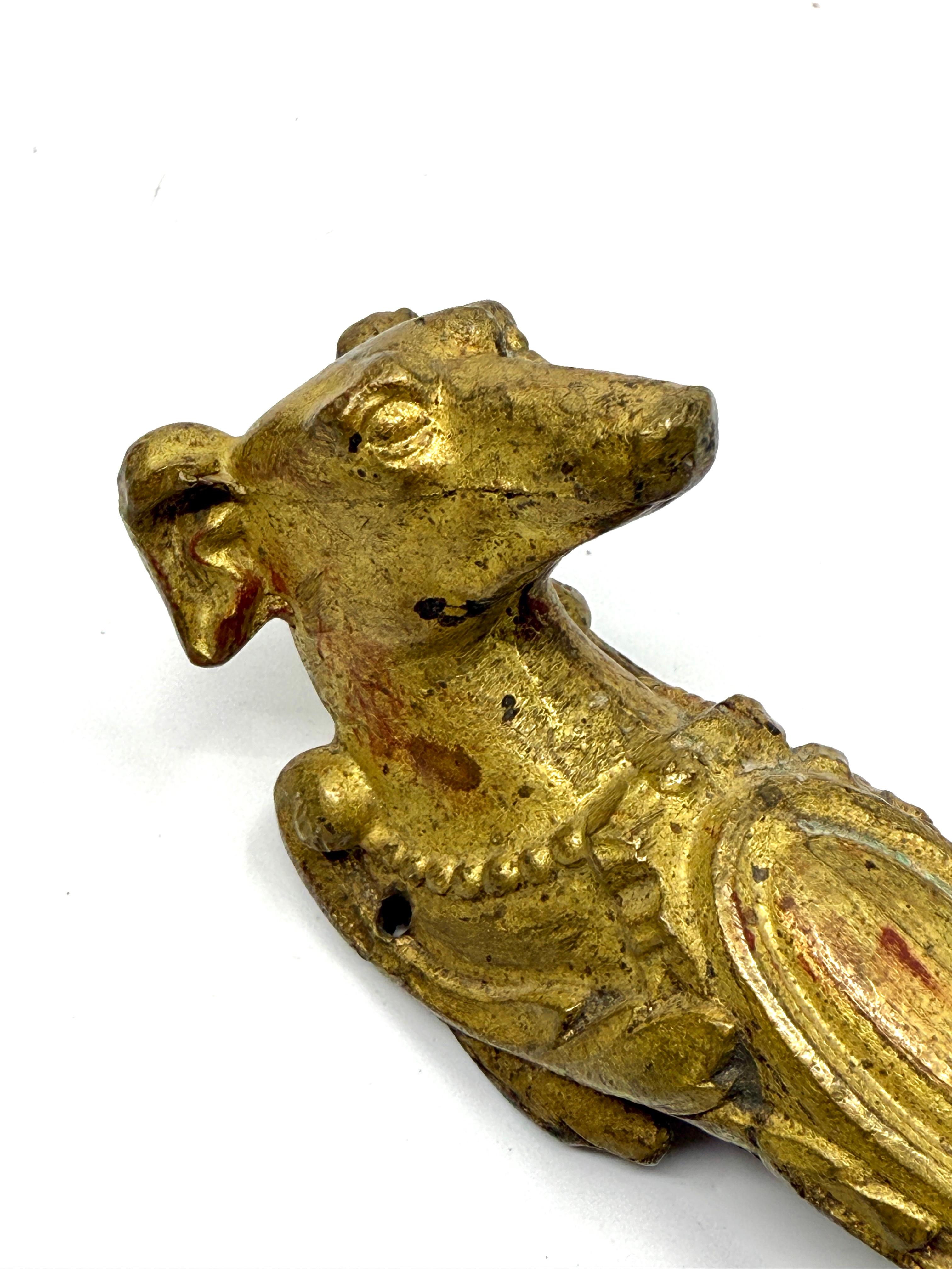 19th Century set of 3 Gilt Bronze Dog Head Door Handles or Drawer Pulls For Sale 2